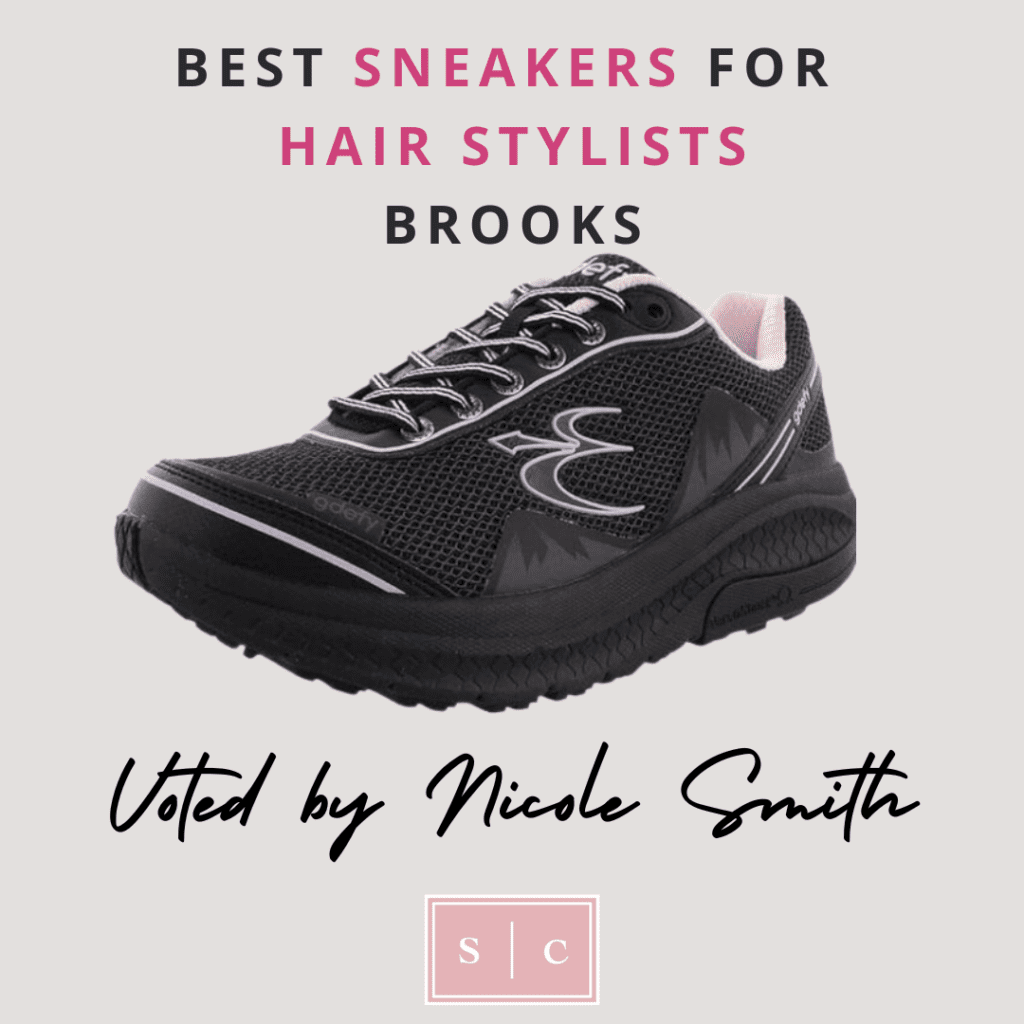 A pair of shoes with slip resistant sole and spacious toe box for hairdressers