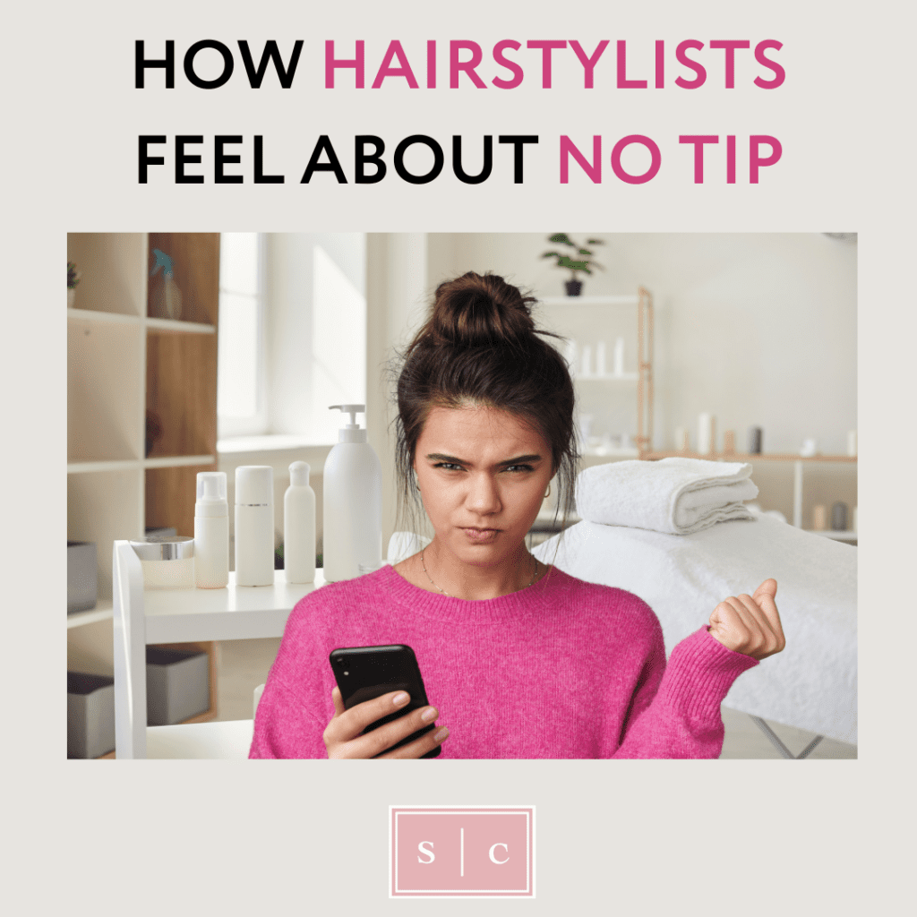 photo showing an irritated salon professional after they did not receive a tip from a client