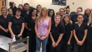 Susan wos talking to cosmetology students